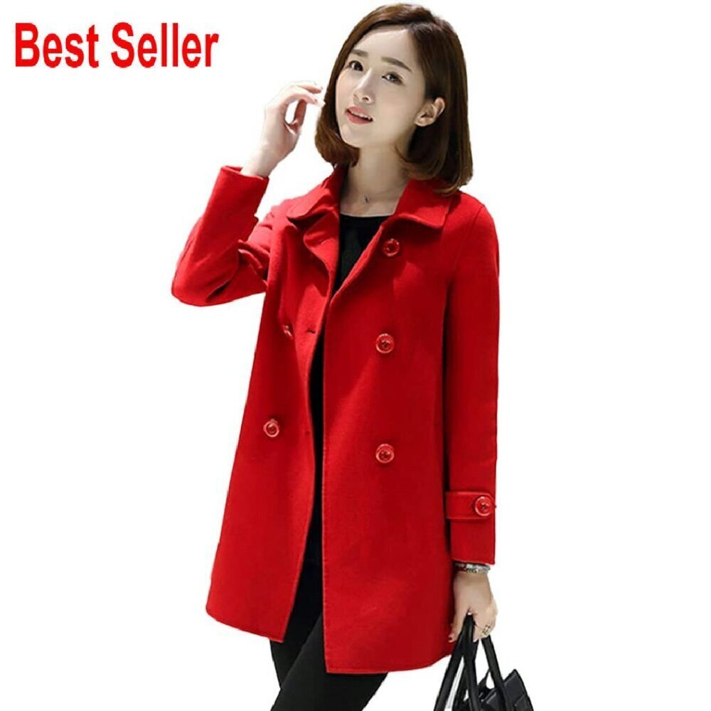 Wool Blend Peacoat Double Breasted Trench Coat Classic Elegant Fall Winter